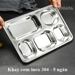 Khay inox 304 5 ngăn sâu lòng có nắp inox cao cấp