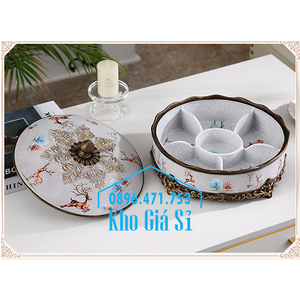 Khay đựng bánh kẹo mứt tết cao cấp màu trắng họa tiết tuần lộc