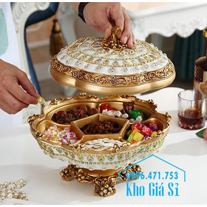 Khay hộp giả sứ đựng bánh kẹo mứt hạt tết hình quả bí đính kim cương