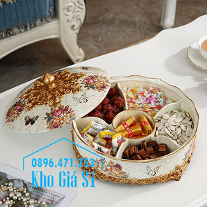 Khay hộp tròn 6 ngăn cao cấp sang trọng đựng bánh kẹo mứt ngày tết