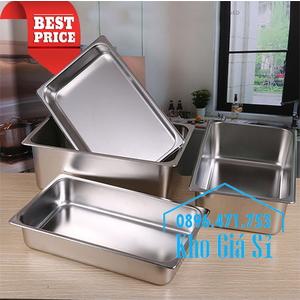 Khay inox 1/1 chiều cao 10cm đựng giữ lạnh thức ăn hải sản tươi sống, rau củ quả