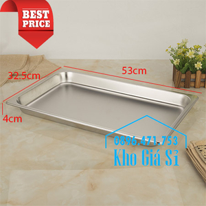 Khay inox 1/1 chiều cao 4cm trưng bày trái cây, thức ăn tiệc buffet