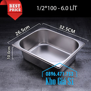 Khay inox 1/2 chiều cao 10cm đựng hải sản ướp lạnh, thức ăn nhà hàng