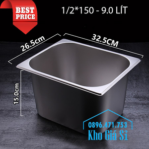 Khay inox 1/2 chiều cao 15cm đựng rau sống, củ quả, trái cây tươi