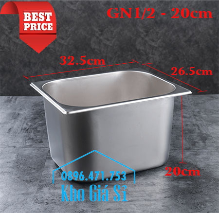 Khay inox 1/2 chiều cao 20cm đựng và nấu chín thức ăn trực tiếp