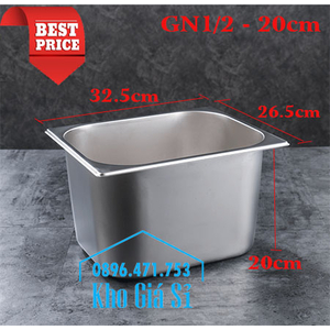 Khay inox 1/2 chiều cao 20cm đựng và nấu chín thức ăn trực tiếp