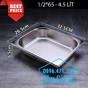 Khay inox 1/2 - 32.5cm x 26.5cm chiều cao 6.5cm giữ lạnh trái cây tự chọn