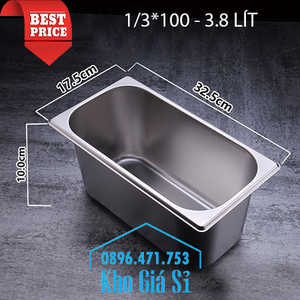 Khay inox 1/3 chiều cao 10cm đựng thịt cá, ướp hải sản tươi sống