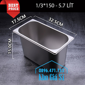 Khay inox 1/3 chiều cao 15cm đựng xiên que nướng