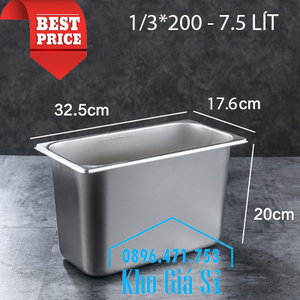 Khay inox 1/3 chiều cao 20cm đựng dụng cụ bếp dao kéo, vá múc