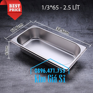 Khay inox 1/3 chiều cao 6.5cm giữ lạnh bán trái cây tự chọn