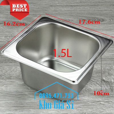 Khay inox 1/6 chiều cao 10cm đựng thạch topping trà sữa, rau câu
