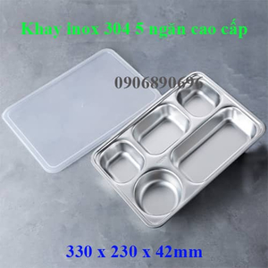 Khay inox 304 5 ngăn sâu lòng có nắp inox cao cấp