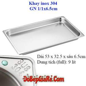 Khay buffet inox 304 GN 1/1 sâu 6.5cm