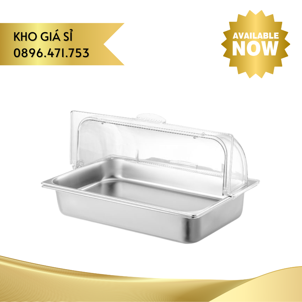 Khay inox 304 có kèm nắp mica trong suốt dạng mái vòm đóng mở 2 chiều