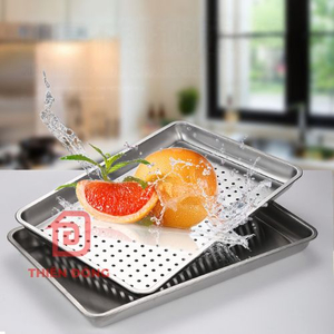 Khay Inox 304 Đục Lỗ 60x40cm Cao Cấp – Khay Hấp & Ráo Dầu