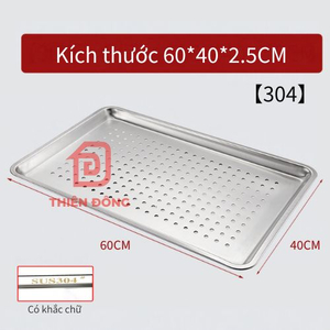Khay Inox 304 Đục Lỗ 60x40cm Cao Cấp – Khay Hấp & Ráo Dầu