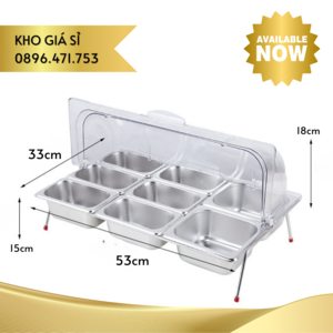 Khay inox 8 ngăn chất liệu 304 có nắp đậy bằng mica trong suốt