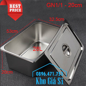 Khay inox chữ nhật 1/1 chiều cao 20cm đựng thực phẩm