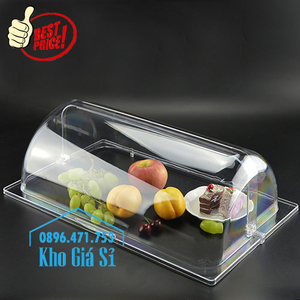 Khay inox chữ nhật cao 10cm có nắp đậy kín chống côn trùng, bụi bẩn đựng trái cây, bánh ngọt