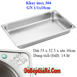 Khay inox 304 GN 1/1x10cm đựng thực phẩm buffet topping