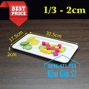 Khay melamine 1/3 chữ nhật màu trắng đựng trái cây, bánh ngọt buffet