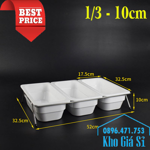 Khay melamine 1/3 - 10cm màu trắng đựng trái cây, salad, đồ ăn tiệc buffet