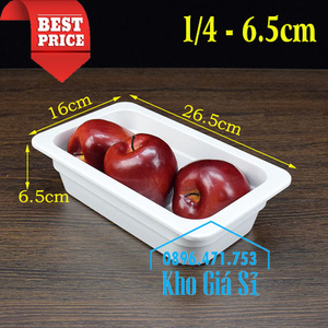 Khay melamine 1/4 chiều cao 6.5cm màu trắng đựng thức ăn
