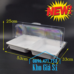 Khay melamine 2 ngăn có nắp đậy bằng nhựa đựng thức ăn, bánh ngọt, trái cây