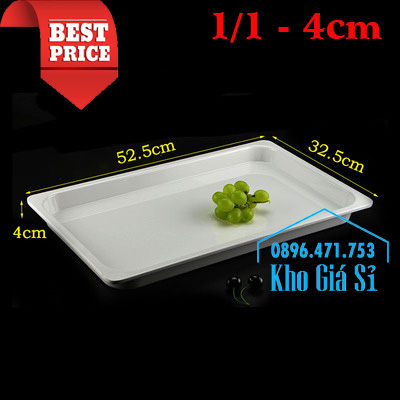 Khay melamine chữ nhật 1/1 cao 4cm trưng bày thức ăn siêu thị
