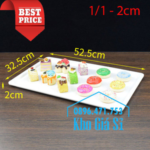 Khay melamine chữ nhật màu trắng 1/1 cao 2cm trưng bày bánh ngọt