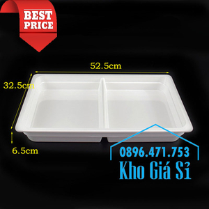 Khay melamine đôi 2 ngăn màu trắng đựng đồ ăn nấu chín, hoa quả, bánh kẹo