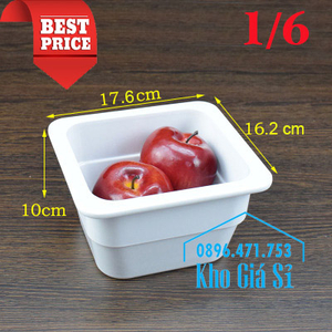 Khay melamine 1/6-100 màu trắng trưng bày thức ăn, bánh ngọt, trái cây tiệc buffet