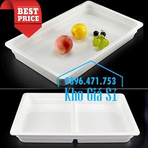Khay melamine trắng 1/1 chiều cao 6.5cm trưng bày trái cây, thức ăn buffet