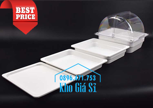 Khay melamine trắng 1/2 chiều cao 4cmm đựng thức ăn