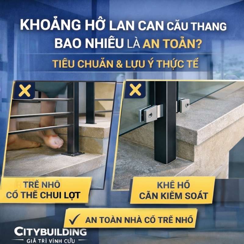 KHOẢNG HỞ LAN CAN CẦU THANG BAO NHIÊU LÀ AN TOÀN? TIÊU CHUẨN & LƯU Ý THỰC TẾ | CITYBUILDING