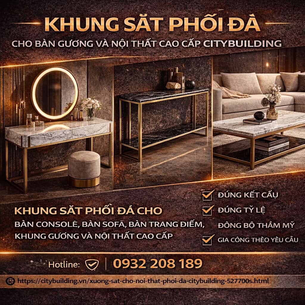 KHUNG SẮT PHỐI ĐÁ CHO BÀN GƯƠNG VÀ NỘI THẤT CAO CẤP CITYBUILDING