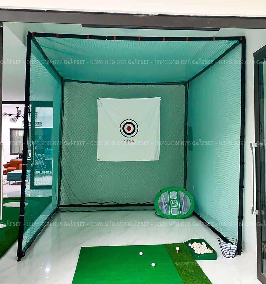 Khung Tập Golf Vuông 3m x 3m Kèm 2 Lớp Lưới, Tặng Tâm Phát Bóng Golf Và Thảm Swing 30x60cm