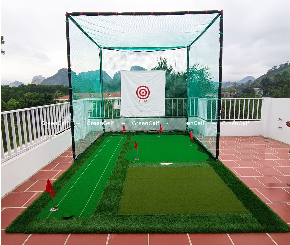 [Combo 04] Khung Tập Golf 3mx3m Và Thảm Putt Swing Golf Kích Thước 3mx5m, Tặng Khay Nhựa, 20 Bóng Golf