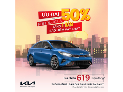 KIA K3 - Ưu đãi thuế trước bạ 50%, tặng 1 năm BHVC xe, miễn 100% phí đăng kiểm lần đầu trong 3 năm