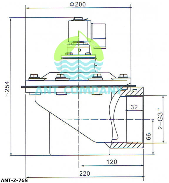 Kích thước của van giũ bụi ANT-Z-76S