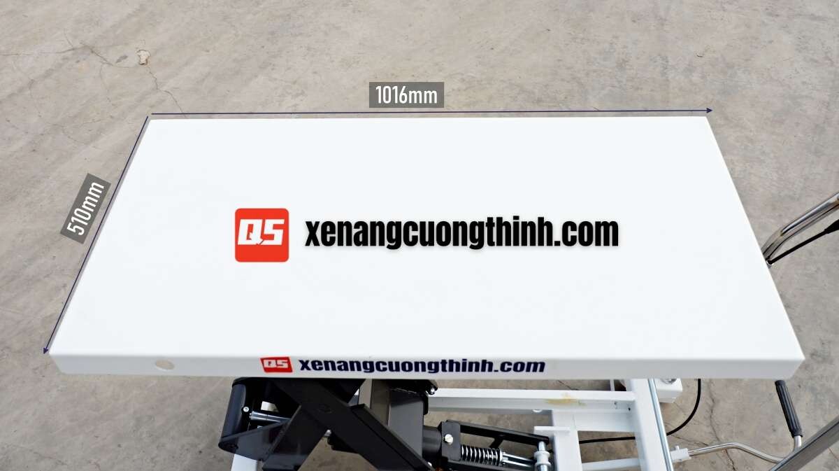 Kích thước bàn của xe nâng mặt bàn 1000kg TF100