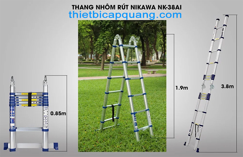 Kích thước thang nhôm rút đôi Nikawa NK-38
