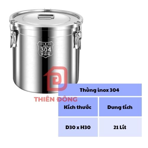 Thùng Inox 304 Có Khóa Kín 21L – Xô Inox Cấp Thực Phẩm Cao Cấp