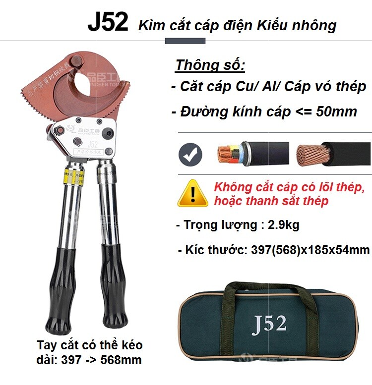 Thông số quan trọng của Kìm cắt cáp kiểu Nhông J52