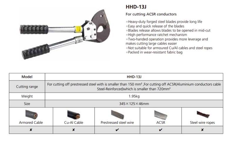 Kìm cắt cáp nhông HHD-13J, Kéo cắt cáp Tlp HHD-13J