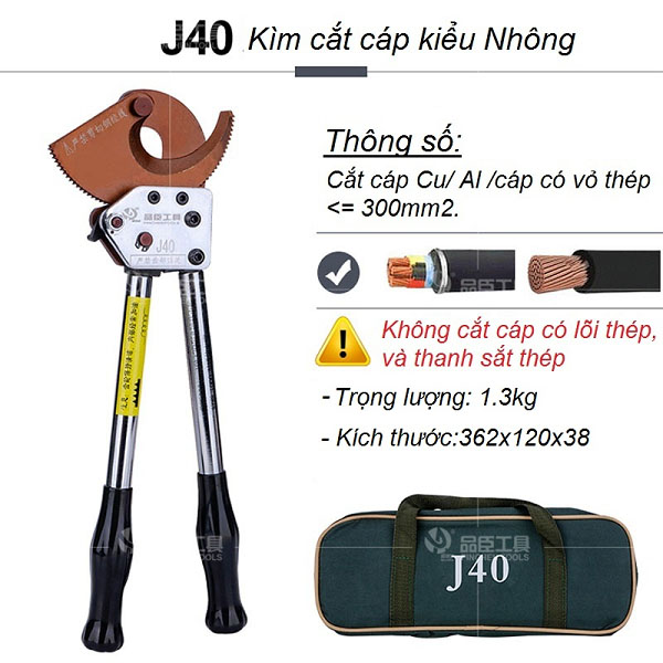 Thôgn số kỹ thuật của Kìm cắt cap kiểu Nhông J40
