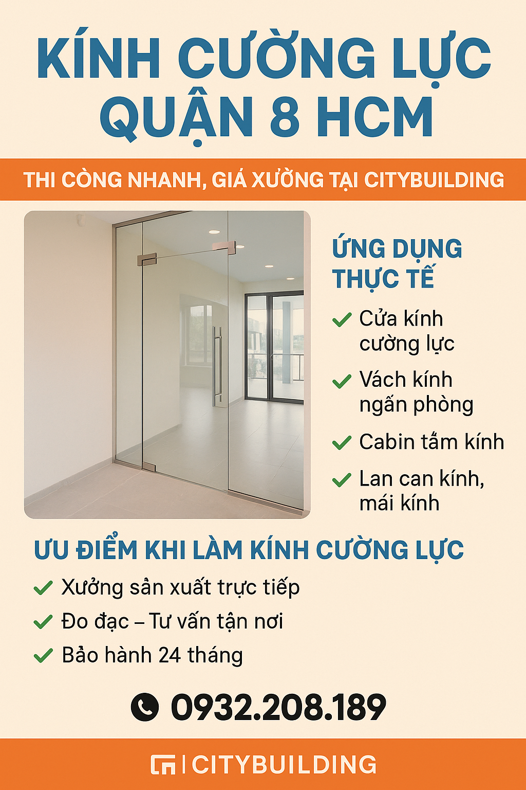 📍 KÍNH CƯỜNG LỰC QUẬN 8 HCM – THI CÔNG NHANH, GIÁ XƯỞNG TẠI CITYBUILDING