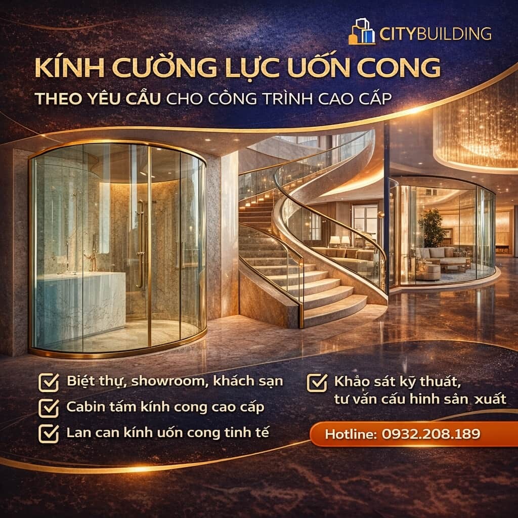 KÍNH CƯỜNG LỰC UỐN CONG THEO YÊU CẦU CHO CÔNG TRÌNH CAO CẤP CITYBUILDING