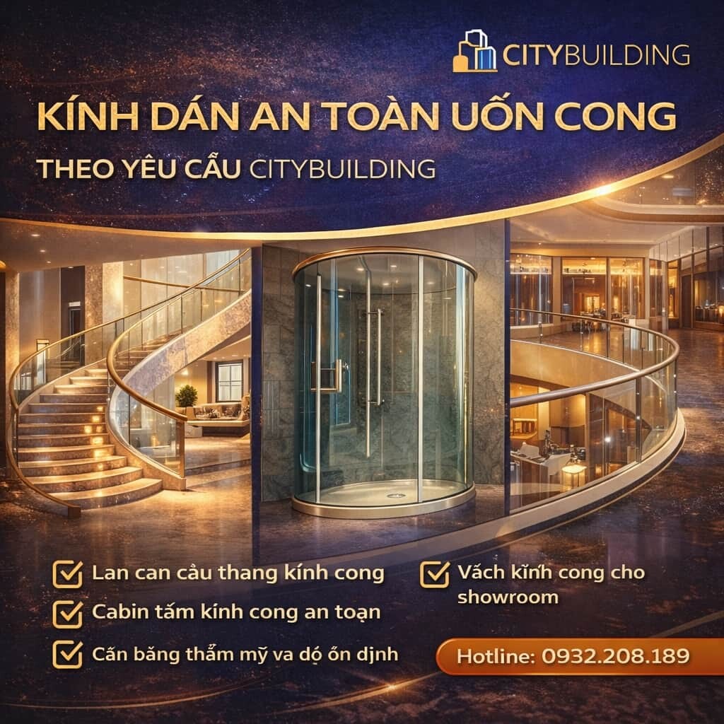 KÍNH DÁN AN TOÀN UỐN CONG THEO YÊU CẦU CITYBUILDING